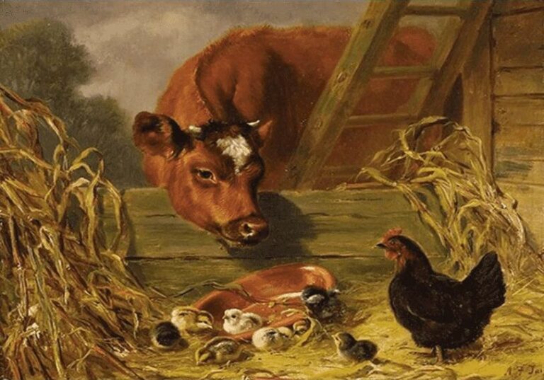 Diamond Painting Koe Kip en Kuikens voorbeeldafbeelding van het volledige ontwerp