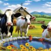 Diamond Painting Koeien Bij De Boerderij voorbeeldafbeelding van het volledige ontwerp