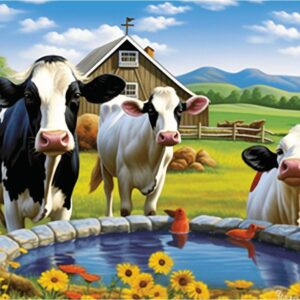 Diamond Painting Koeien Bij De Boerderij voorbeeldafbeelding van het volledige ontwerp