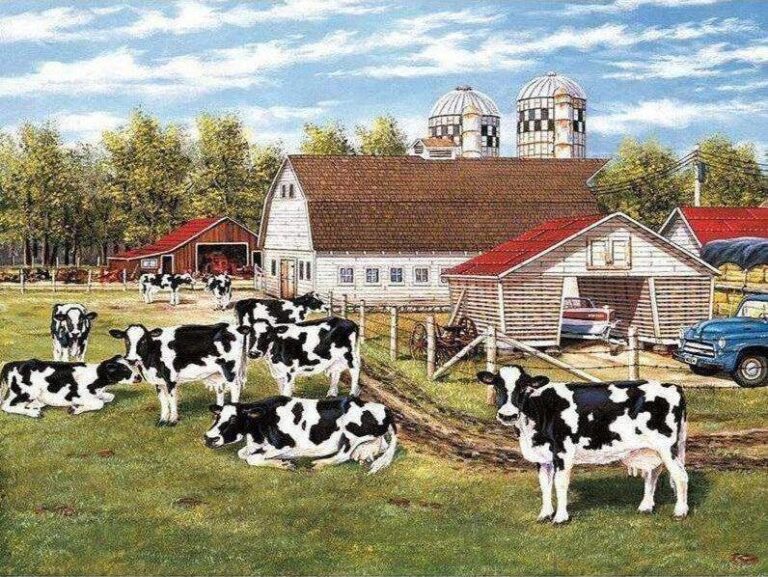 Diamond Painting Koeien Voor De Boerderij voorbeeldafbeelding van het volledige ontwerp