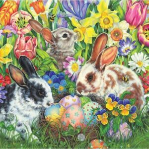 Diamond Painting Konijnen Paasei Bloemen voorbeeldafbeelding van het volledige ontwerp