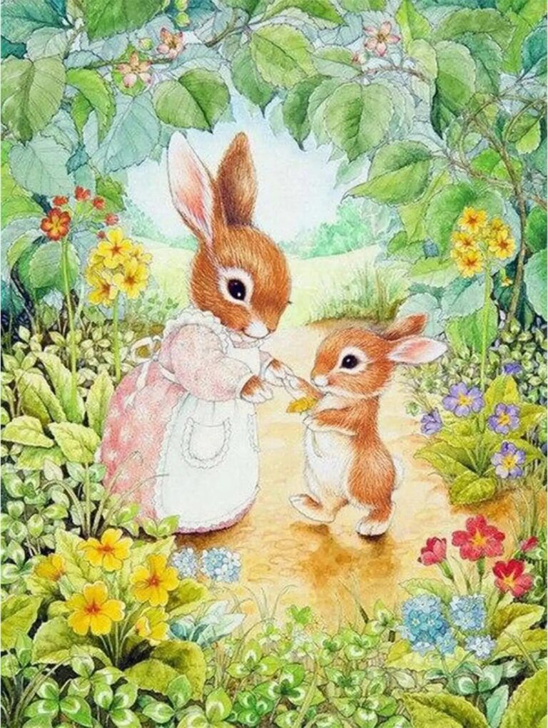 Diamond Painting Konijntjes in het Bos voorbeeldafbeelding van het volledige ontwerp