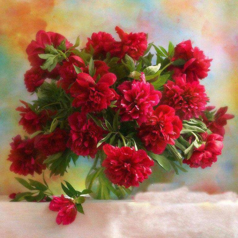 Diamond Painting Kunstige Rode Bloemen voorbeeldafbeelding van het volledige ontwerp