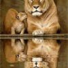 Diamond Painting Leeuw Spiegelbeeld voorbeeldafbeelding van het volledige ontwerp