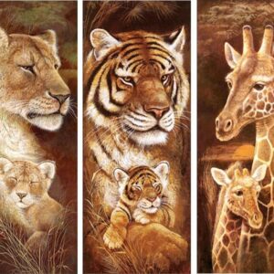 Diamond Painting Leeuw - Tijger Giraffe 3 Luiken voorbeeldafbeelding van het volledige ontwerp