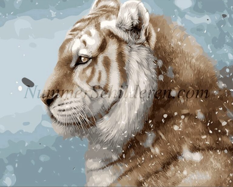 Diamond Painting Leeuw in de winter voorbeeldafbeelding van het volledige ontwerp