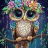 Diamond Painting Leuke Uil met bloemen voorbeeldafbeelding van het volledige ontwerp