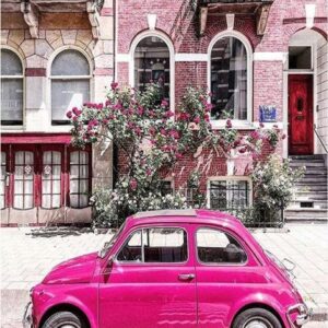 Diamond Painting Leuke roze auto voorbeeldafbeelding van het volledige ontwerp