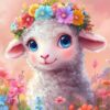 Diamond Painting Lieve schaap met bloemen voorbeeldafbeelding van het volledige ontwerp
