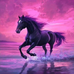 Diamond Painting Magisch zwart paard voorbeeldafbeelding van het volledige ontwerp