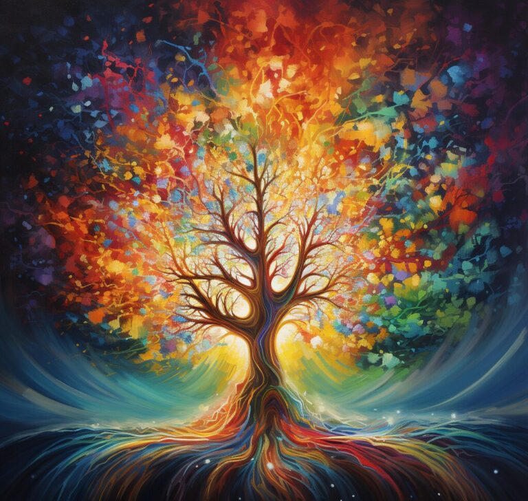 Diamond Painting - Kleurrijke magische levensboom voorbeeldafbeelding van het volledige ontwerp