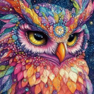 Diamond Painting Magische uil voorbeeldafbeelding van het volledige ontwerp