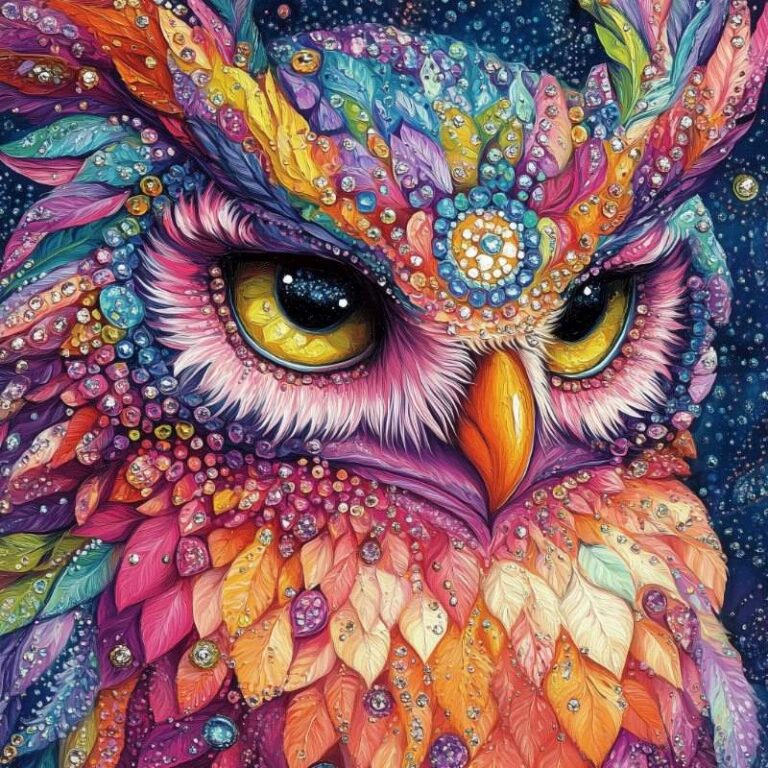 Diamond Painting Magische uil voorbeeldafbeelding van het volledige ontwerp