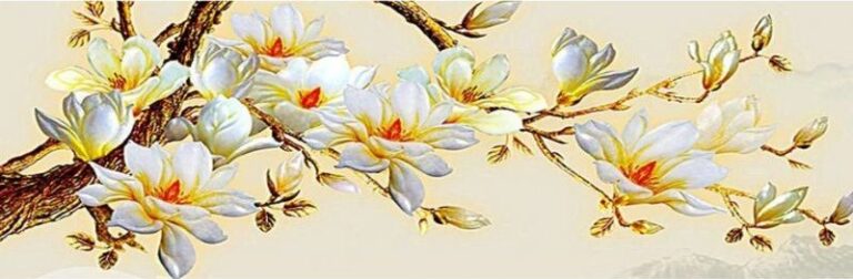 Diamond Painting Magnolia Groot Formaat voorbeeldafbeelding van het volledige ontwerp