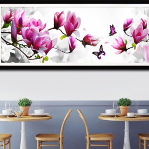 Diamond Painting Magnolia en Vlinders Groot Formaat voorbeeldafbeelding van het volledige ontwerp
