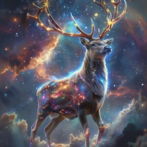 Diamond Painting Majestueuze hert in de wolken voorbeeldafbeelding van het volledige ontwerp