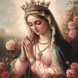 Diamond Painting Maria met bloemen voorbeeldafbeelding van het volledige ontwerp