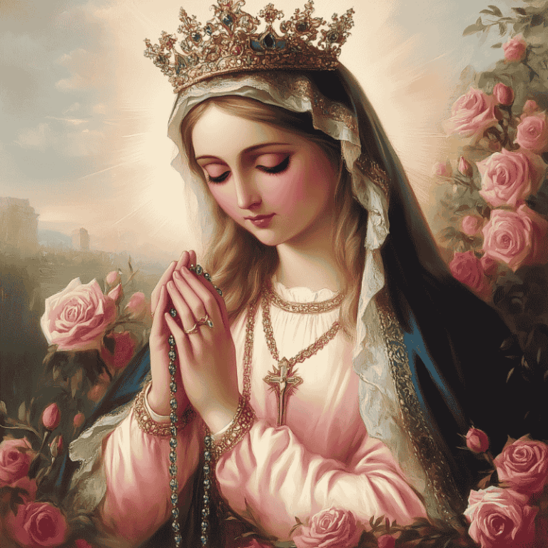 Diamond Painting Maria met bloemen voorbeeldafbeelding van het volledige ontwerp
