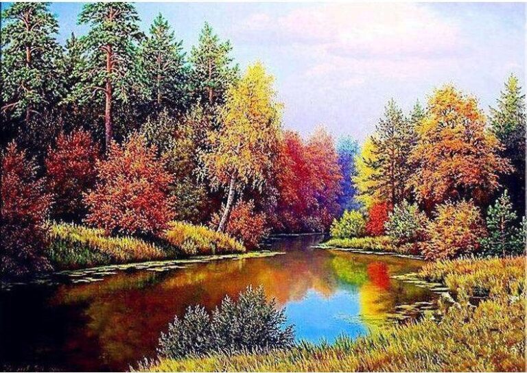 Diamond Painting Meer In Bos voorbeeldafbeelding van het volledige ontwerp