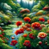 Diamond Painting Meer Met Rode Bloemen voorbeeldafbeelding van het volledige ontwerp