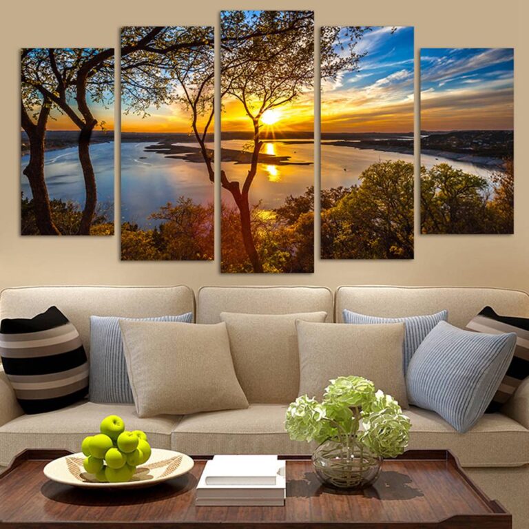 Diamond Painting Meer - Zonsondergang 5 Luiken voorbeeldafbeelding van het volledige ontwerp