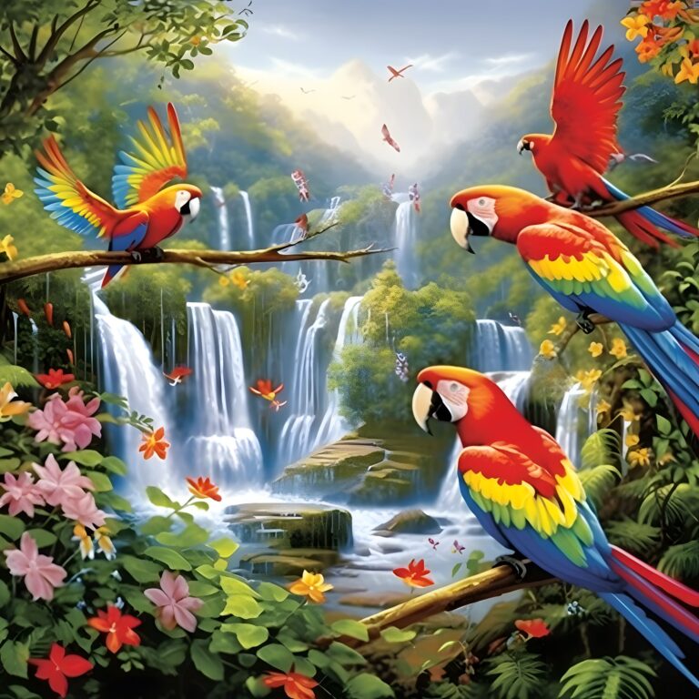 Diamond Painting Meerdere Papegaaien voorbeeldafbeelding van het volledige ontwerp