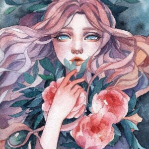 Diamond Painting Meisje - Bloemen voorbeeldafbeelding van het volledige ontwerp