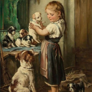Diamond Painting Meisje Met Honden voorbeeldafbeelding van het volledige ontwerp