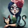 Diamond Painting Meisje Met Kat voorbeeldafbeelding van het volledige ontwerp