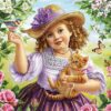 Diamond Painting Meisje Met Kitten voorbeeldafbeelding van het volledige ontwerp