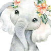 Diamond Painting Meisjes Olifant Met Bloemen voorbeeldafbeelding van het volledige ontwerp