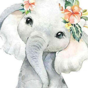 Diamond Painting Meisjes Olifant Met Bloemen voorbeeldafbeelding van het volledige ontwerp