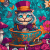 Diamond Painting Meneer Kat in een kopje voorbeeldafbeelding van het volledige ontwerp