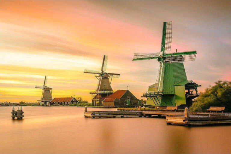 Diamond Painting Molens In De Ochtendzon voorbeeldafbeelding van het volledige ontwerp