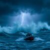 Diamond Painting Nachtelijke storm op zee voorbeeldafbeelding van het volledige ontwerp