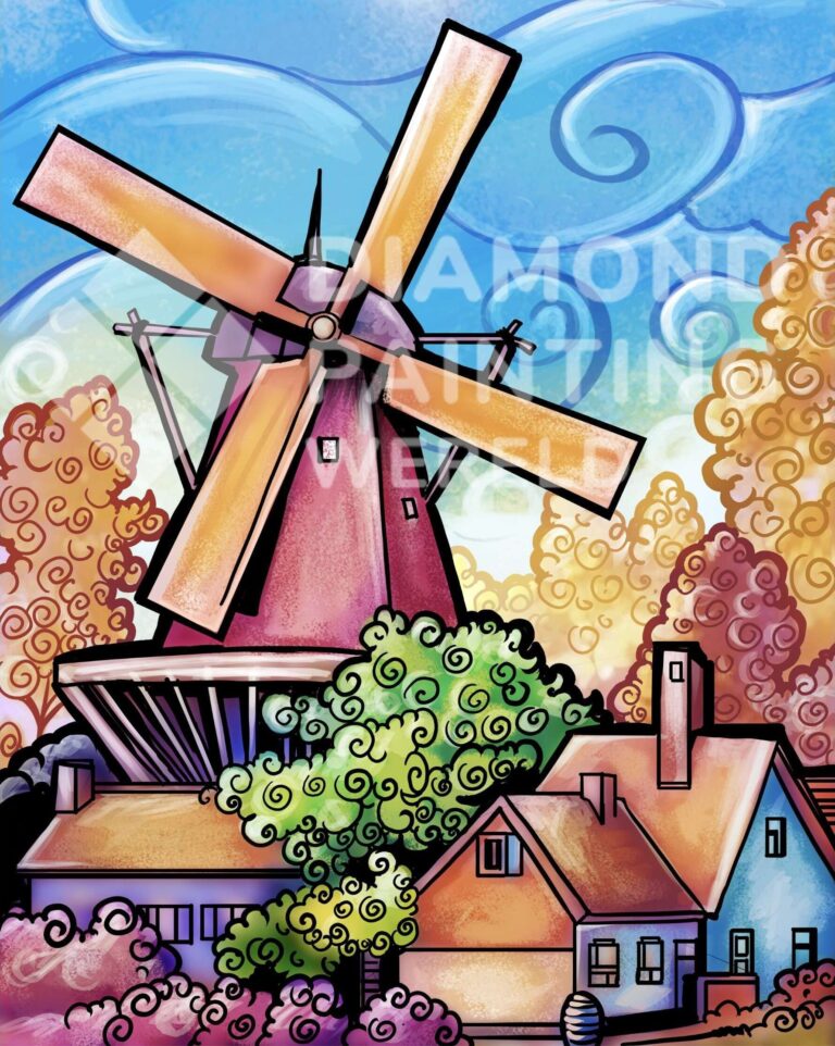 Diamond Painting Nederlandse Molen HP Design voorbeeldafbeelding van het volledige ontwerp