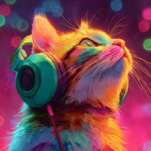 Diamond Painting Neonkat voorbeeldafbeelding van het volledige ontwerp