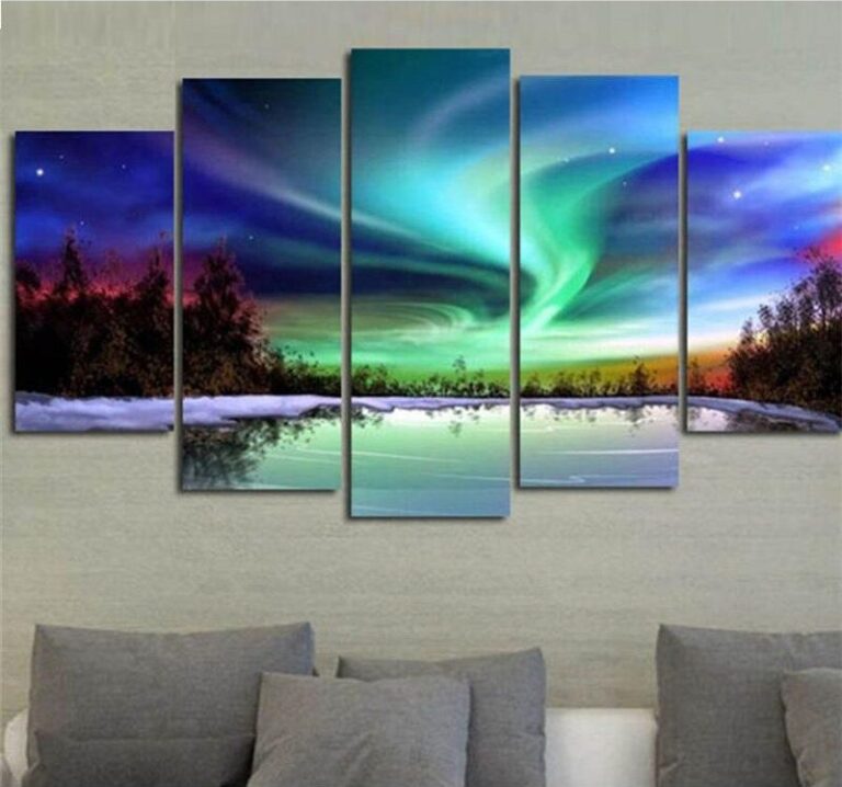 Diamond Painting Noorderlicht 5 Luiken voorbeeldafbeelding van het volledige ontwerp