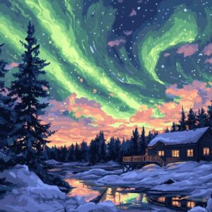 Diamond Painting Noorderlicht in Lapland voorbeeldafbeelding van het volledige ontwerp