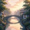 Diamond Painting Ochtendmist over Waterstad voorbeeldafbeelding van het volledige ontwerp