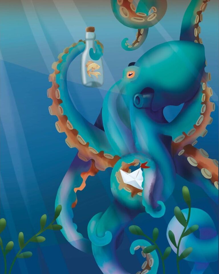 Diamond Painting Octopus - by Anneke Schipper voorbeeldafbeelding van het volledige ontwerp