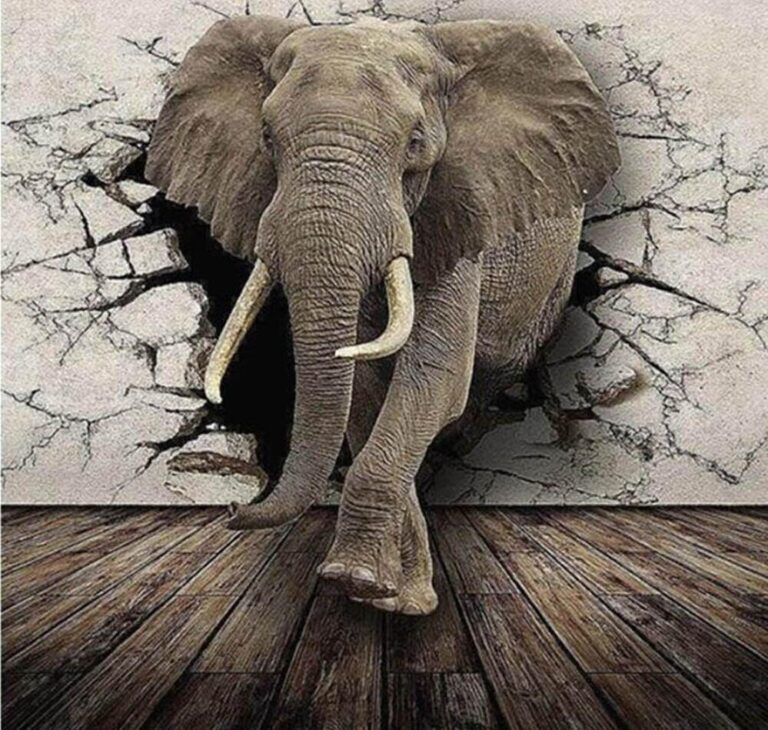 Diamond Painting Olifant 3D voorbeeldafbeelding van het volledige ontwerp