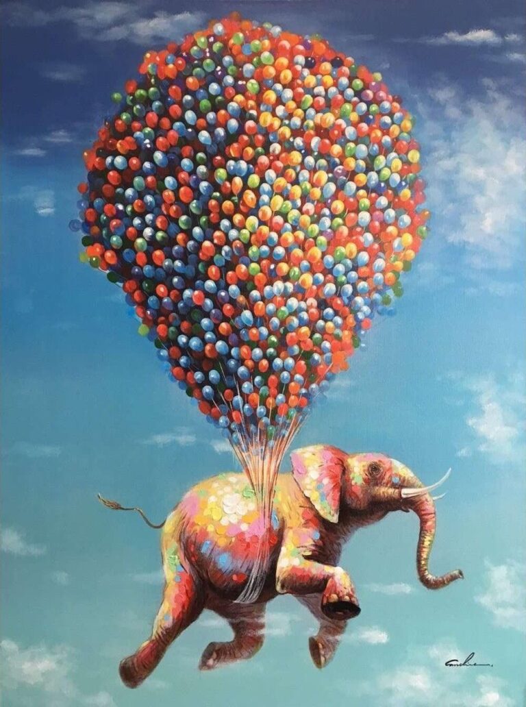 Diamond Painting Olifant Aan Ballonnen voorbeeldafbeelding van het volledige ontwerp