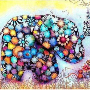 Diamond Painting Olifant In Bloemen voorbeeldafbeelding van het volledige ontwerp