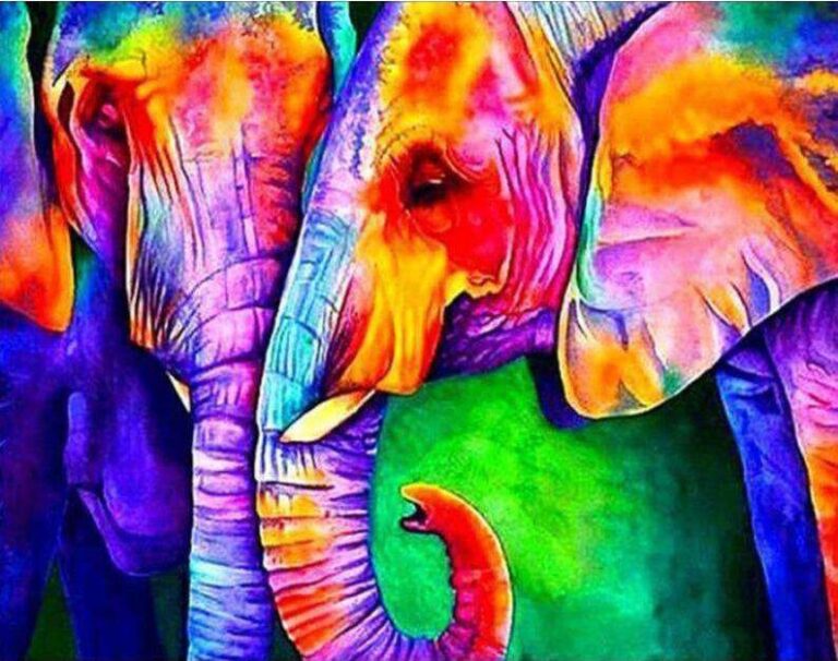 Diamond Painting Olifant Kleurrijk voorbeeldafbeelding van het volledige ontwerp