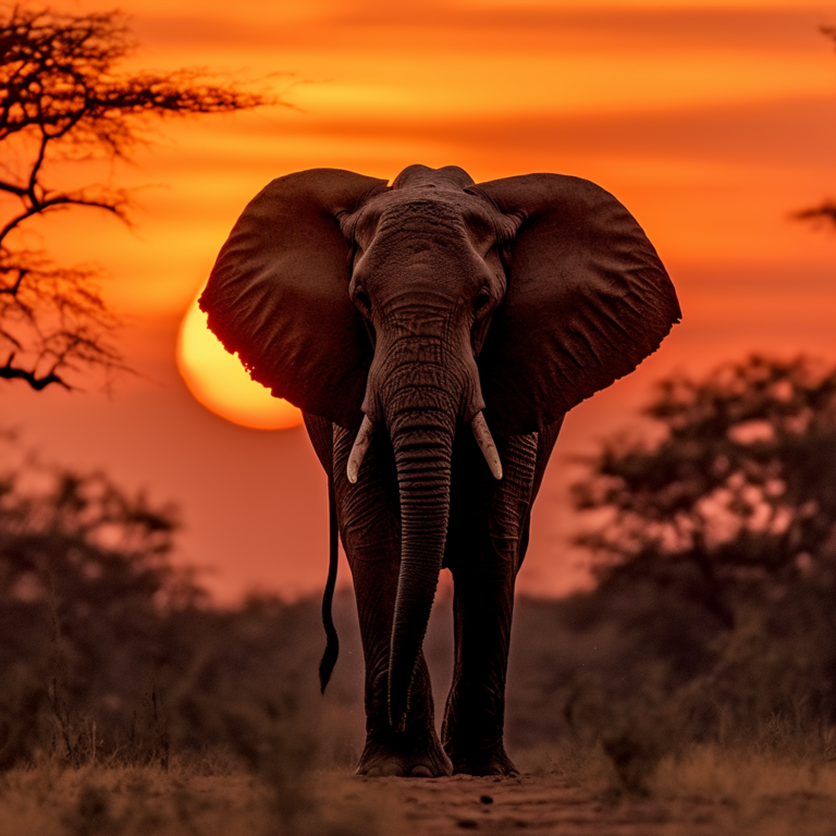 Diamond Painting Olifant Zonsondergang voorbeeldafbeelding van het volledige ontwerp
