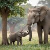 Diamond Painting Olifant met welpje voorbeeldafbeelding van het volledige ontwerp