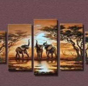 Diamond Painting Olifanten Bij Zonsondergang Vijfluik voorbeeldafbeelding van het volledige ontwerp