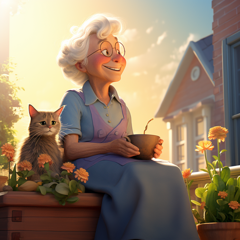 Diamond Painting Oma met kat voorbeeldafbeelding van het volledige ontwerp