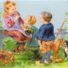 Diamond Painting - Ot en Sien met geit en konijn voorbeeldafbeelding van het volledige ontwerp
